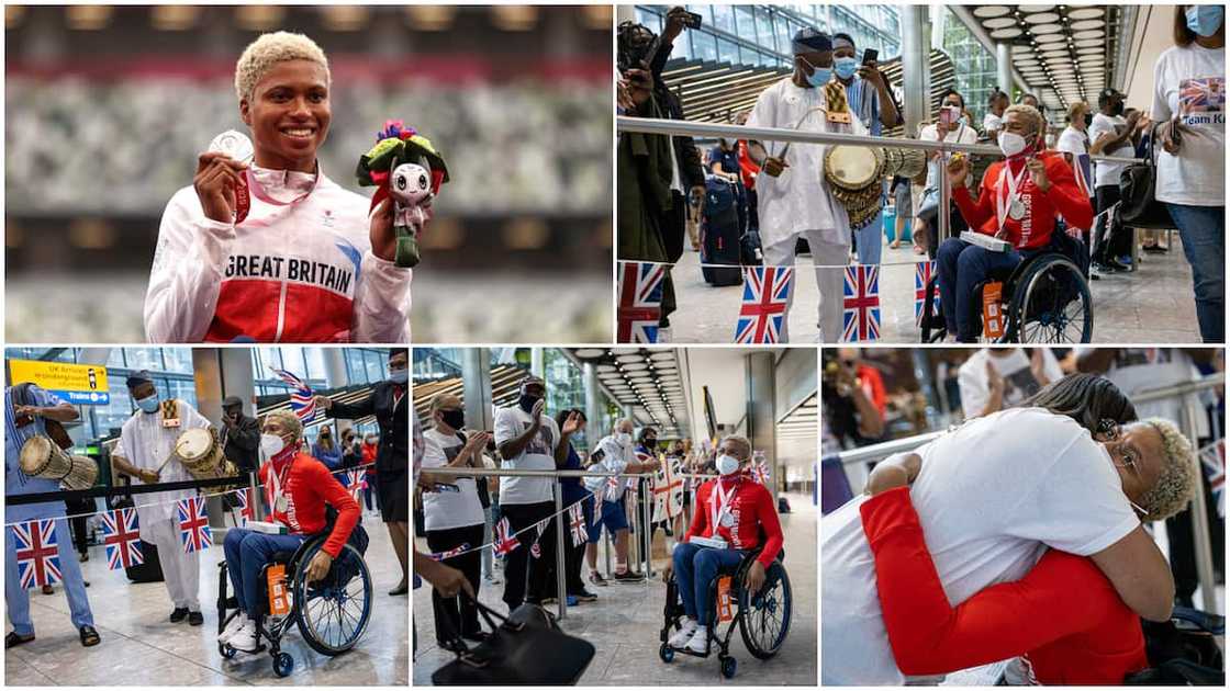 Moment Nigerian lady who represented Britain at Paralympics is welcomed by oyinbos, family at the airport