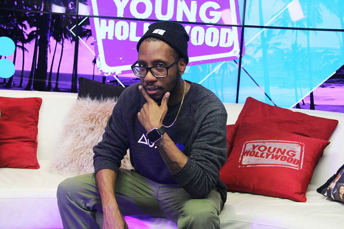 Kevin "KB" Brewer from the Jabbawockeez visits the Young Hollywood Studio in Los Angeles, California