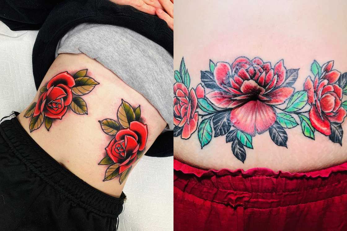 Ladies with red rose flowers tattoo Ladies with red rose flowers tattoo