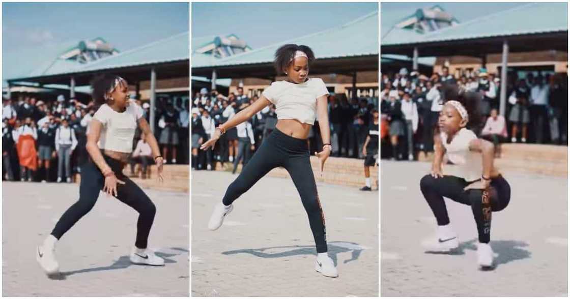 Young girl dances hard with legs apart in front of students, wows many in video Young girl dances hard with legs apart in front of students, wows many in video