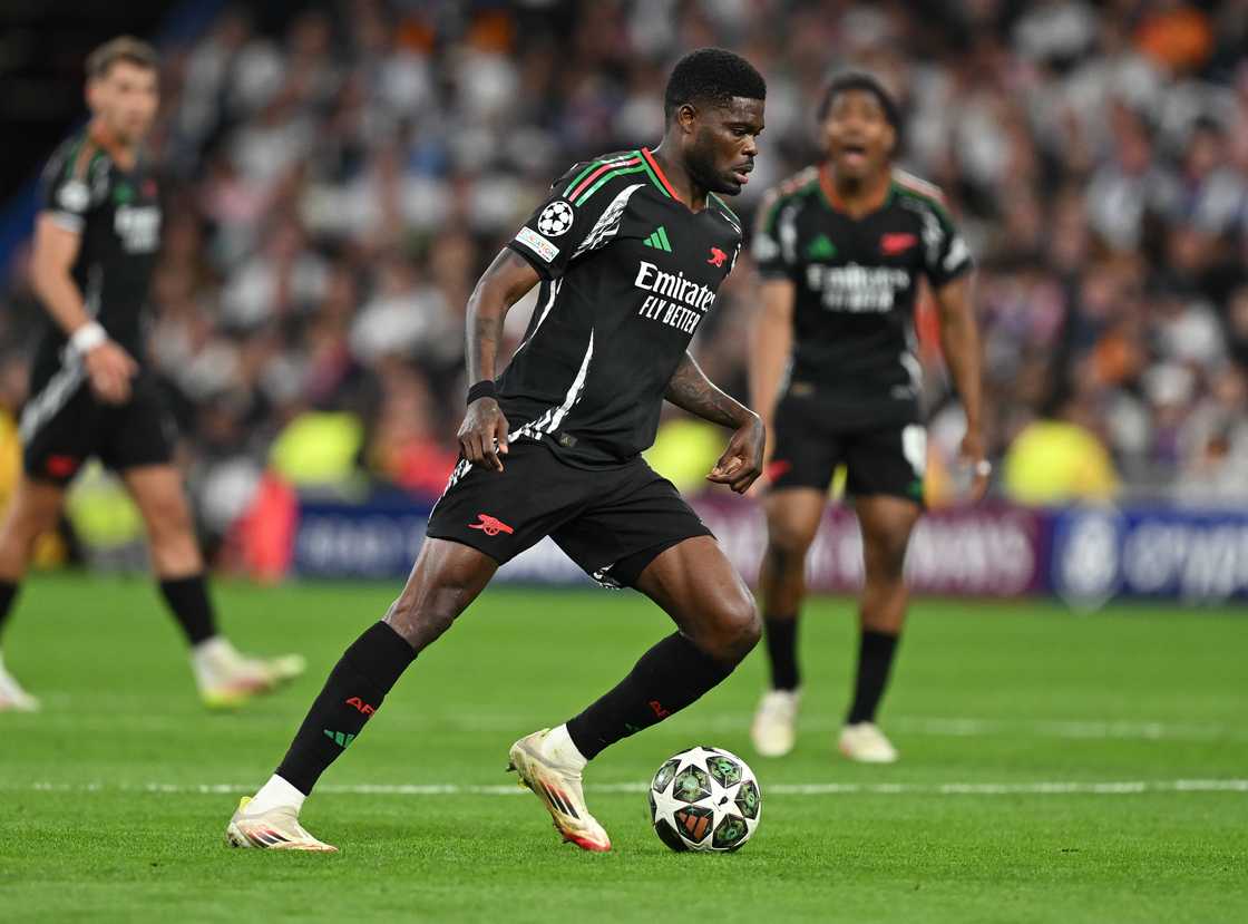Thomas Partey of Arsenal during the UEFA Champions League 2024/25 Quarter Final Second Leg match between Real Madrid C.F. and Arsenal FC at Estadio Santiago Bernabeu on April 16, 2025 in Madrid, Spain Thomas Partey of Arsenal during the UEFA Champions League 2024/25 Quarter Final Second Leg match between Real Madrid C.F. and Arsenal FC at Estadio Santiago Bernabeu on April 16, 2025 in Madrid, Spain