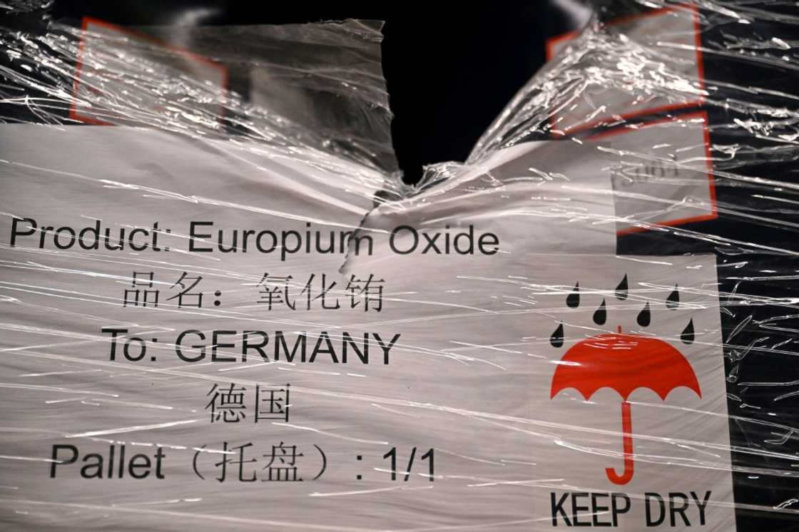 A container with Europium Oxide in the facility of Tradium, which also stores other minerals such as dysprosium, terbium and neodymium A container with Europium Oxide in the facility of Tradium, which also stores other minerals such as dysprosium, terbium and neodymium