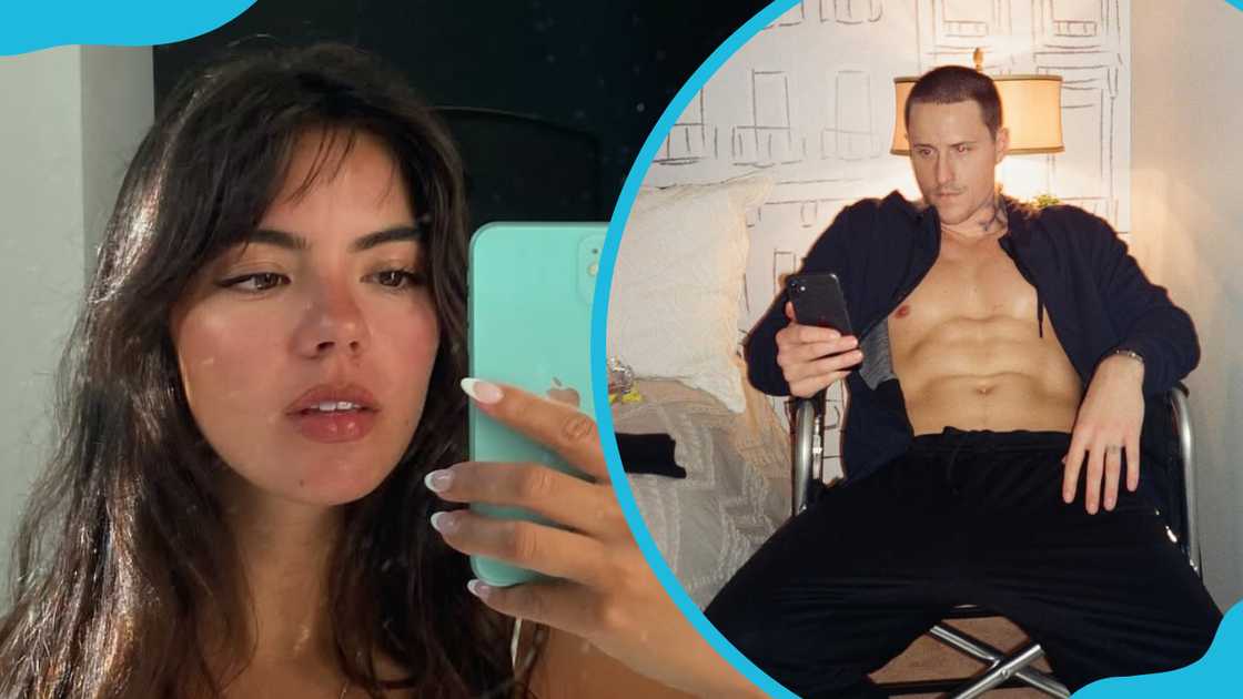 Samantha holding a phone and Harper posing for a picture, in a black attire.