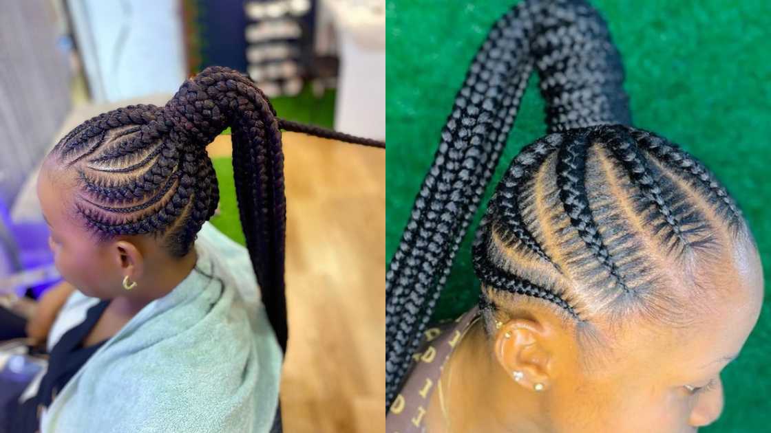 Neat feed-in with a ponytail Neat feed-in with a ponytail