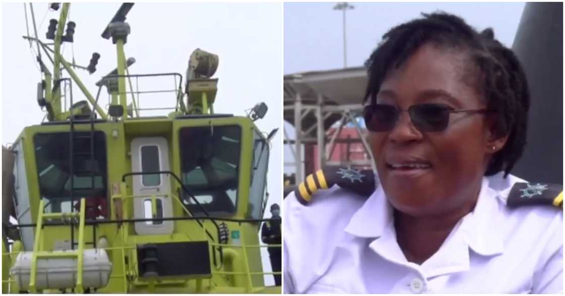 Female tugboat operator. Female tugboat operator.