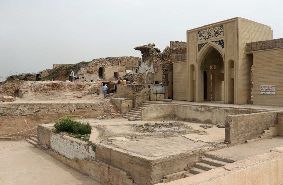 The Nabi Yunus site in Mosul, seen here in March 2022. It was blown up by the Islamic State group The Nabi Yunus site in Mosul, seen here in March 2022. It was blown up by the Islamic State group