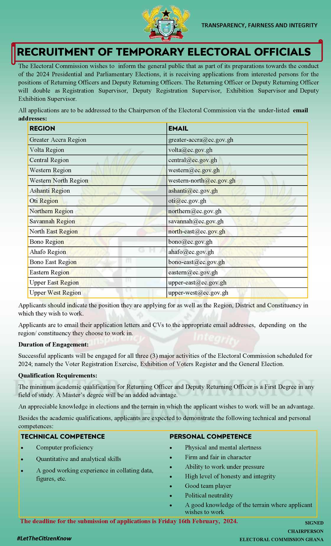 Electoral Commission recruitment Electoral Commission recruitment