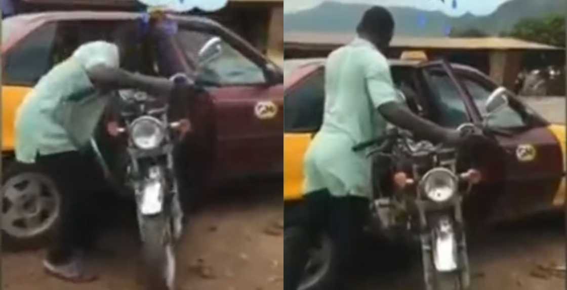 Common Sense: Ghanaians say as Video of a man Forcing a Whole Motobike into a taxi Goes Viral Common Sense: Ghanaians say as Video of a man Forcing a Whole Motobike into a taxi Goes Viral
