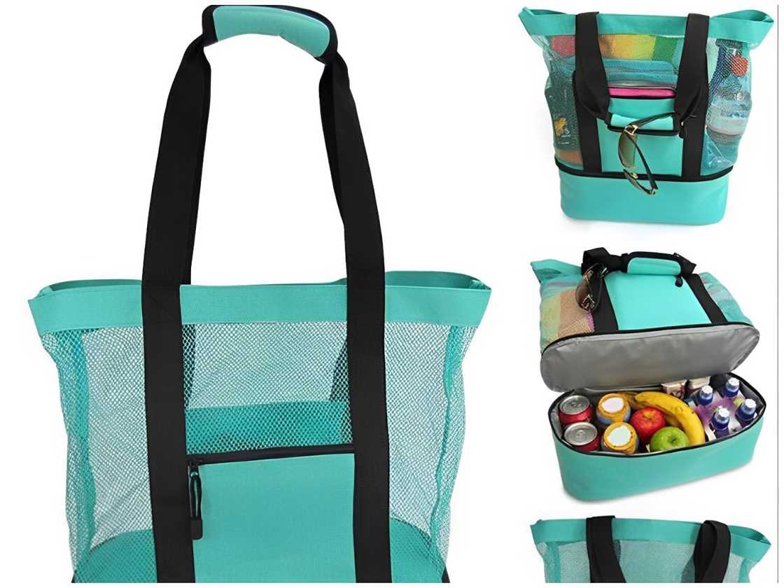 A beach bag with a cooler A beach bag with a cooler