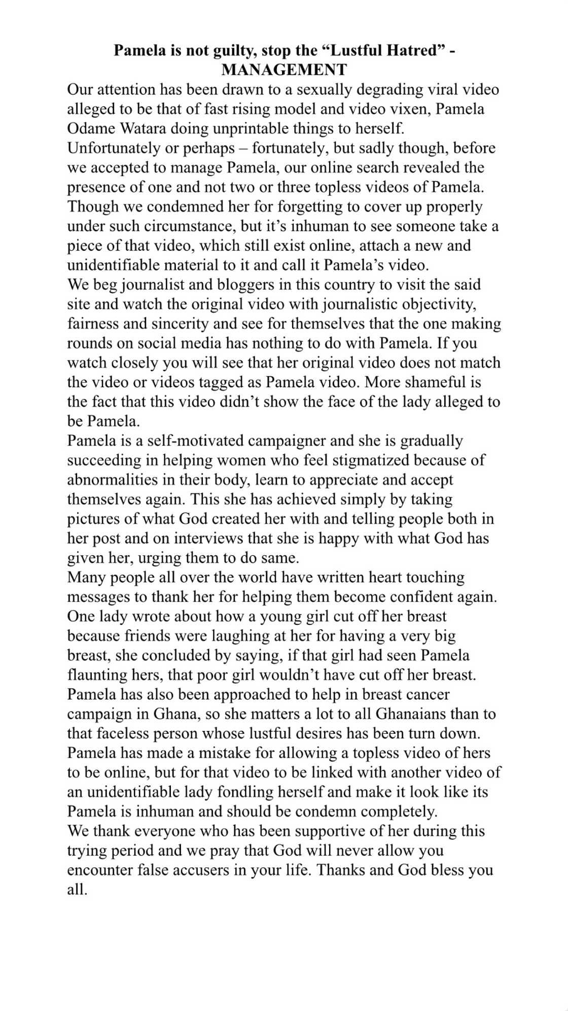 Pamela Watara denies being in recently leaked explicit video Pamela Watara denies being in recently leaked explicit video