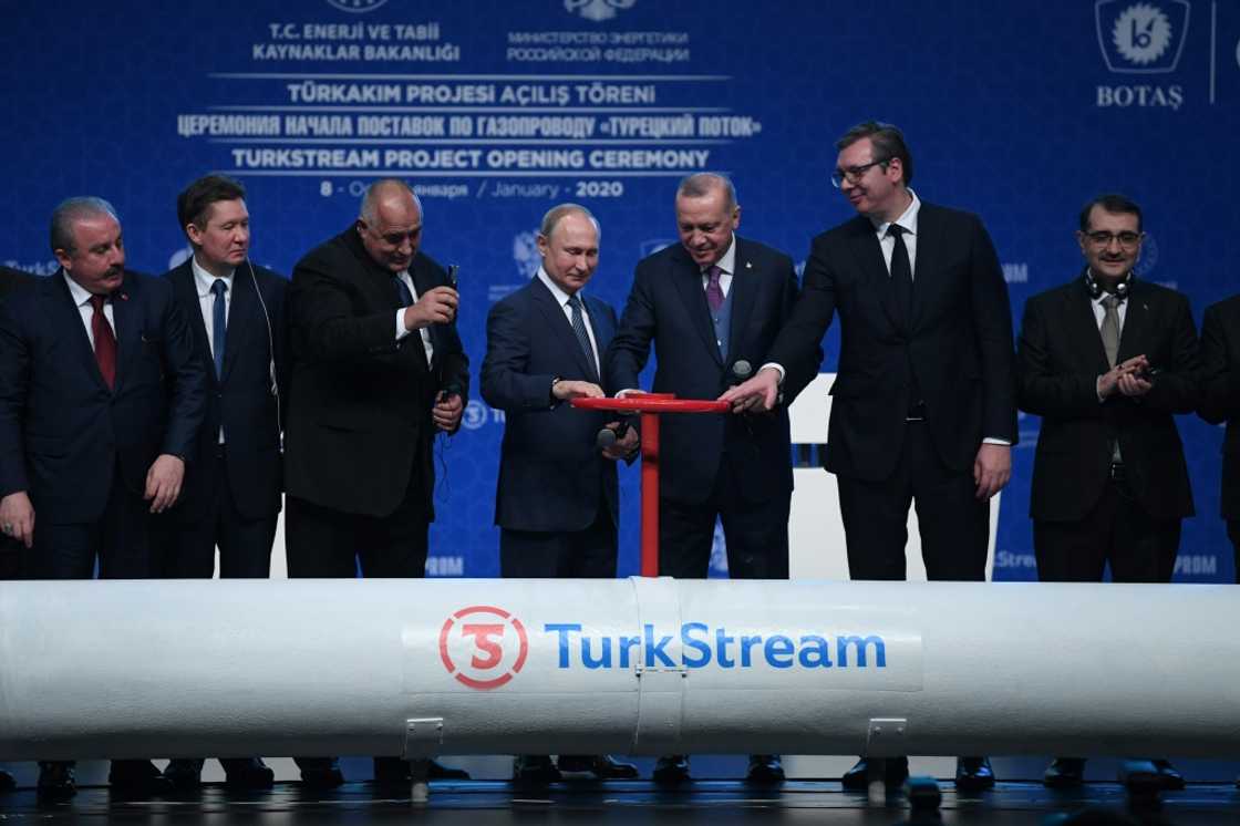 Russian President Vladimir Putin, Turkish counterpart Recep Tayyip Erdogan and eastern European leaders inaugurated the TurkStream pipeline in Istanbul in January 2020