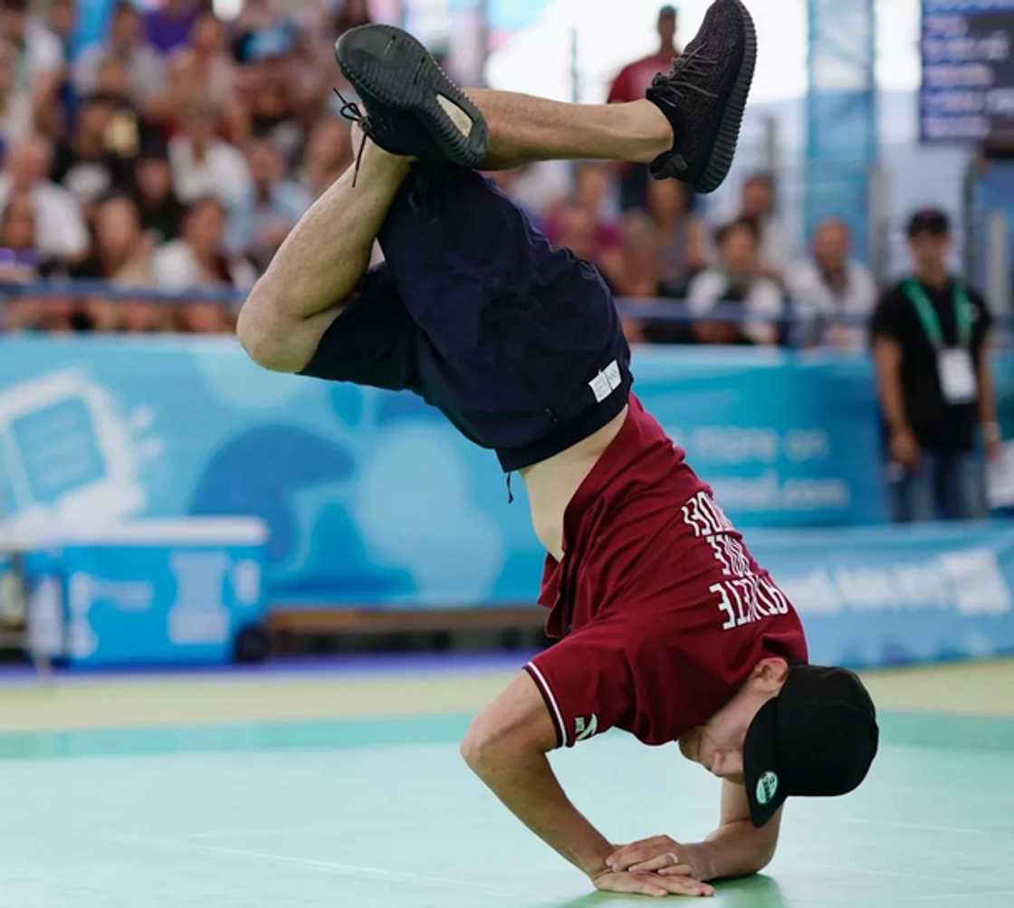 Contestant breakdancing in the Olympics