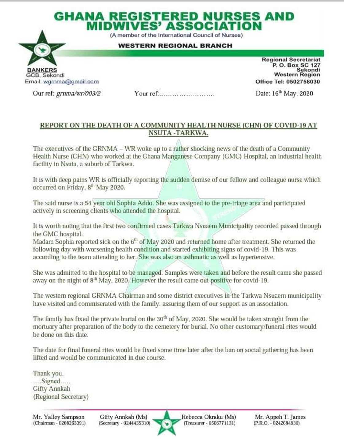 Ghanaian nurse living & working in Tarkwa dies of COVID-19 Ghanaian nurse living & working in Tarkwa dies of COVID-19