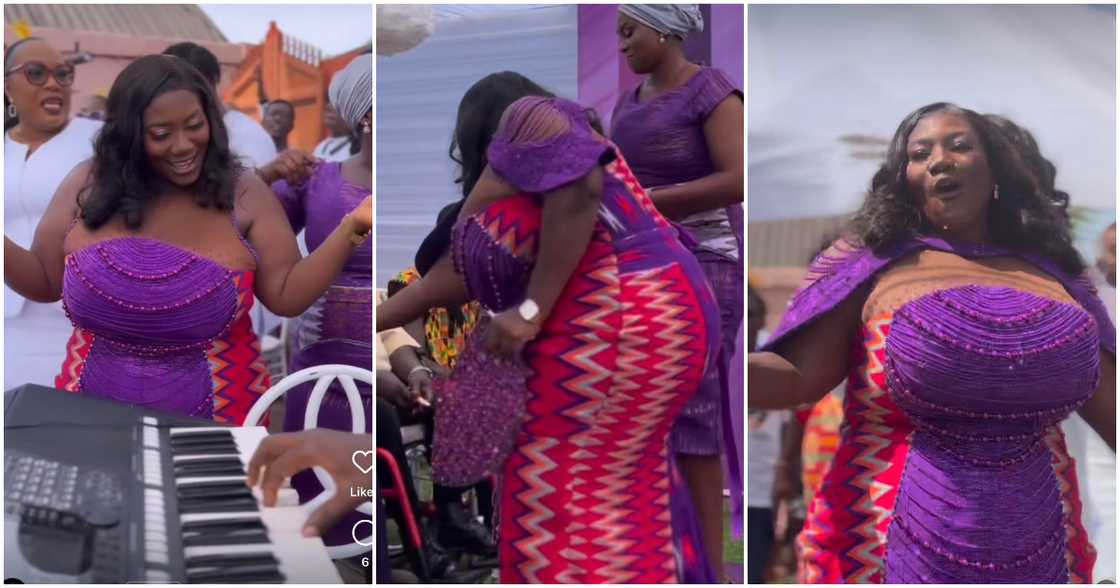 Plus Size Bride With Big Bust Flaunts Curves In Elegant Kente Gown; Netizens Hails Fashion Designer Ghanaian bride Emefa