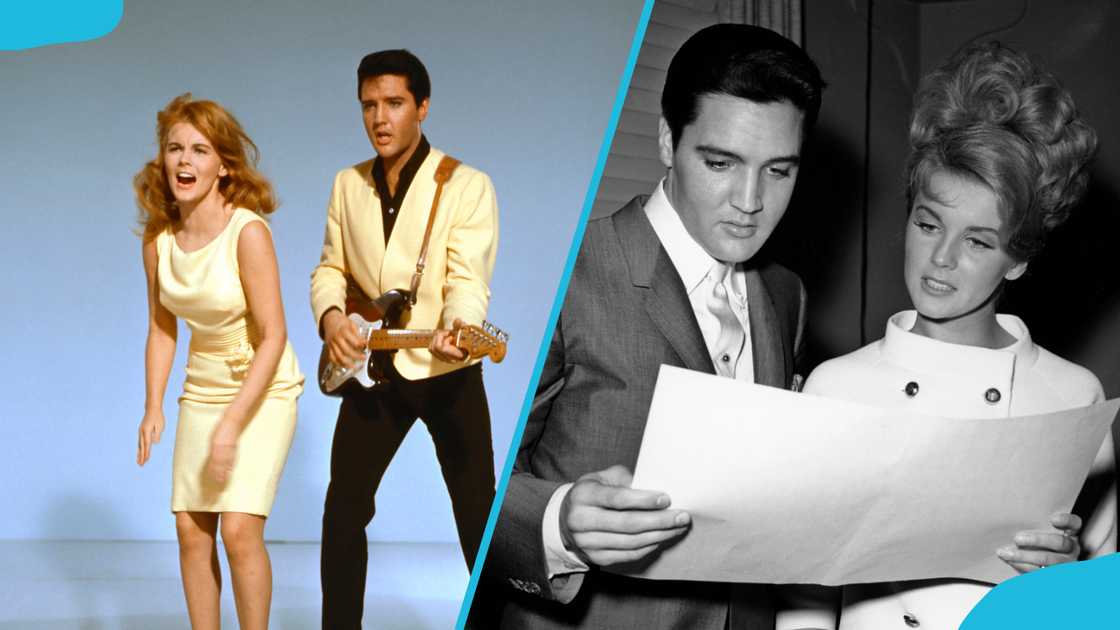 Elvis Presley and Ann-Margret in a publicity still for the film Viva Las Vegas (L) and rehearsing lines for the film (R) Elvis Presley and Ann-Margret in a publicity still for the film Viva Las Vegas (L) and rehearsing lines for the film (R)