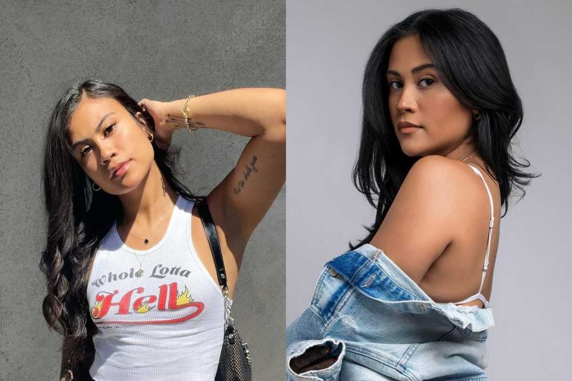 Diamond Brown standing in front of a dark grey (L) and her poses for a photo (R) Diamond Brown standing in front of a dark grey (L) and her poses for a photo (R)