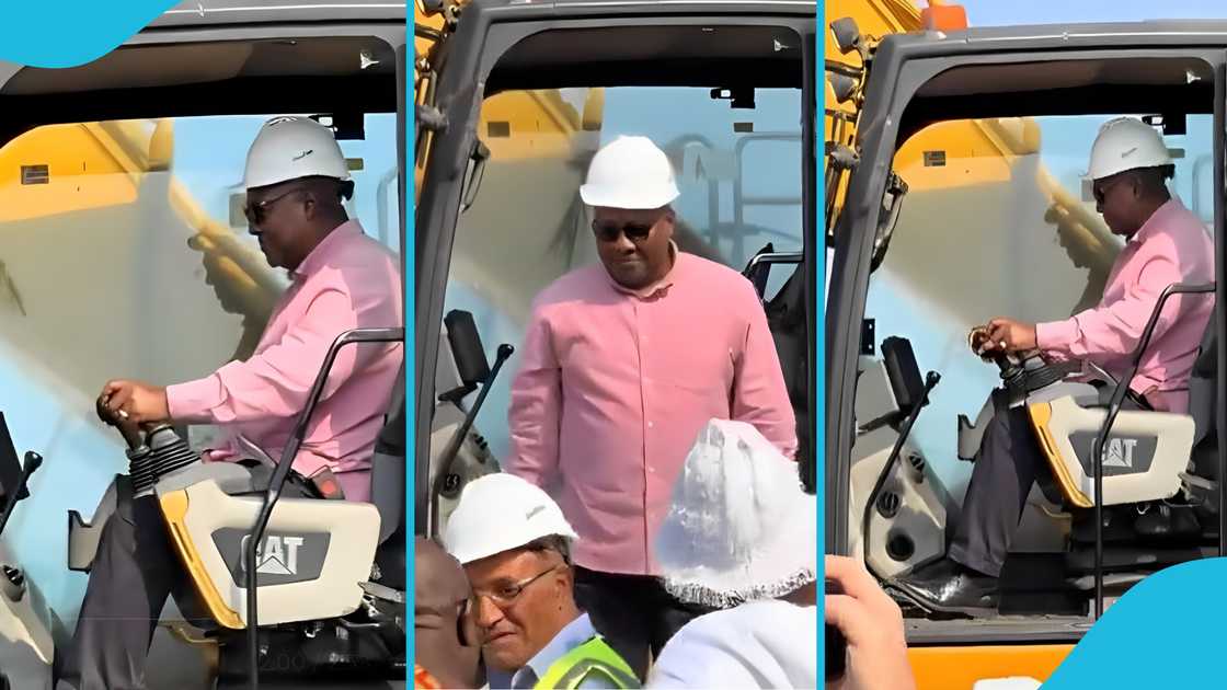 John Mahama, President John Mahama, Excavator, Mahama controls excavator. John Mahama, President John Mahama, Excavator, Mahama controls excavator.