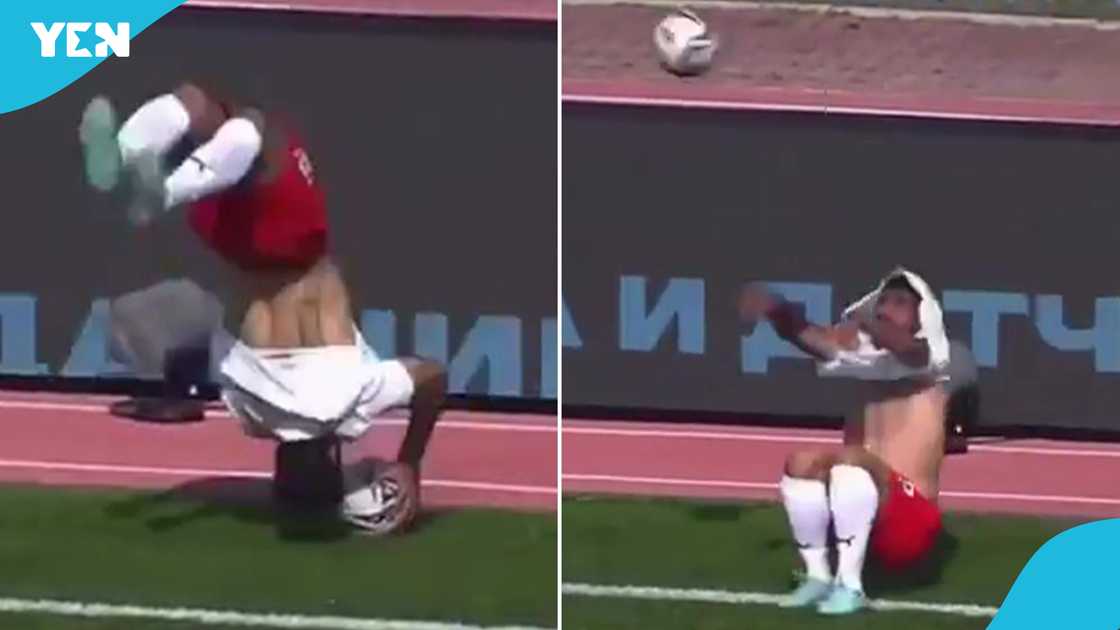 Footballer assists goal with incredible somersault throw-in routine