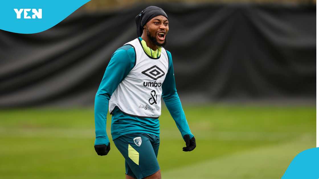 Premier League star Antoine Semenyo of Bournemouth in training. Premier League star Antoine Semenyo of Bournemouth in training.