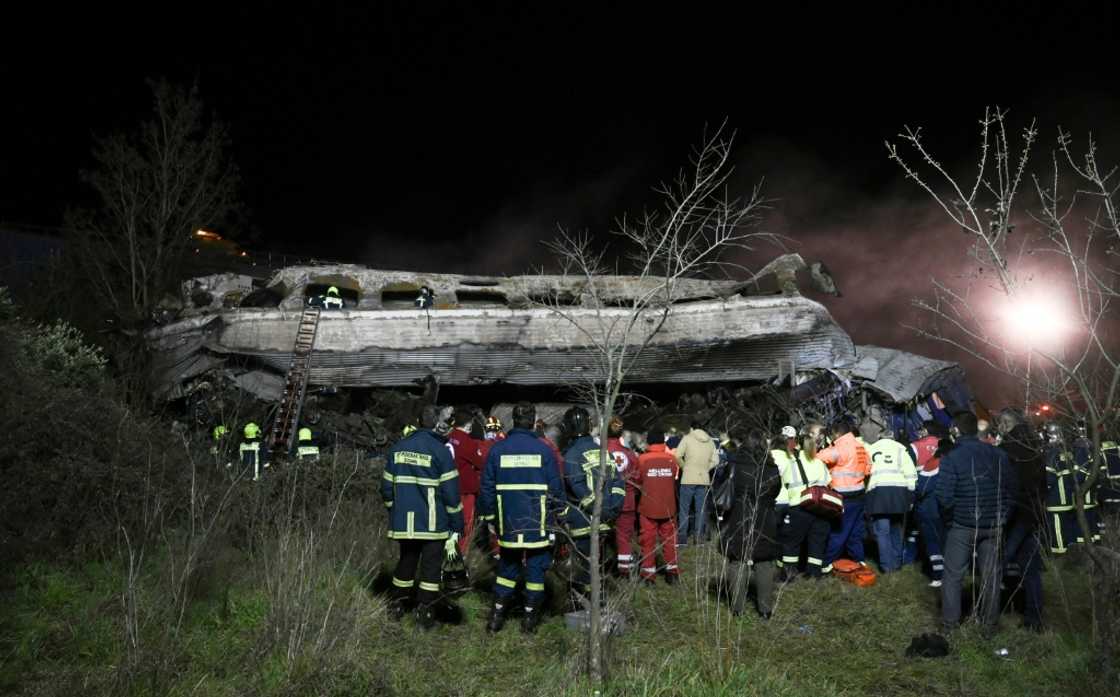 Several carriages were almost completely destroyed in the collision between a passenger train and a freight train