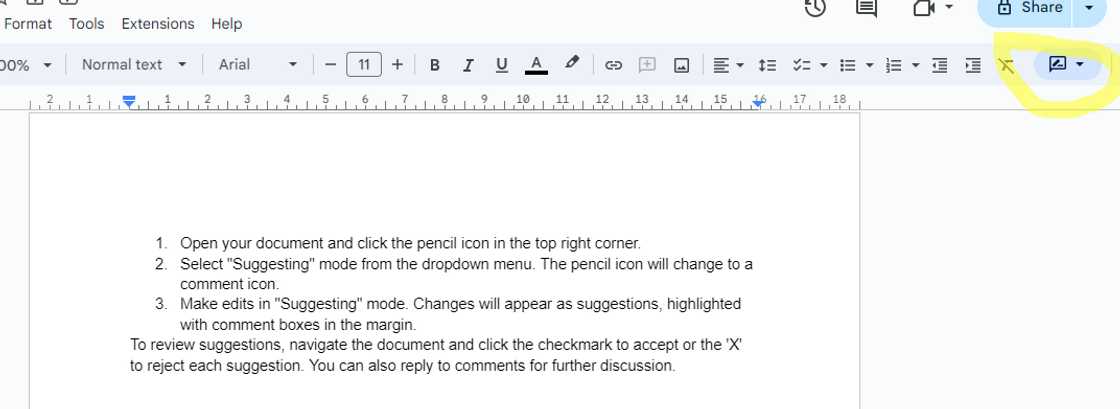 Icon showing the suggesting mode on Google Docs