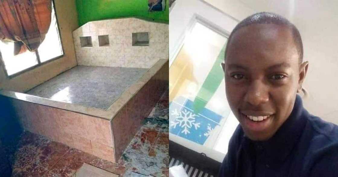 Tiled bed frame, Mzansi reacts, man claims his, hilarious Tiled bed frame, Mzansi reacts, man claims his, hilarious