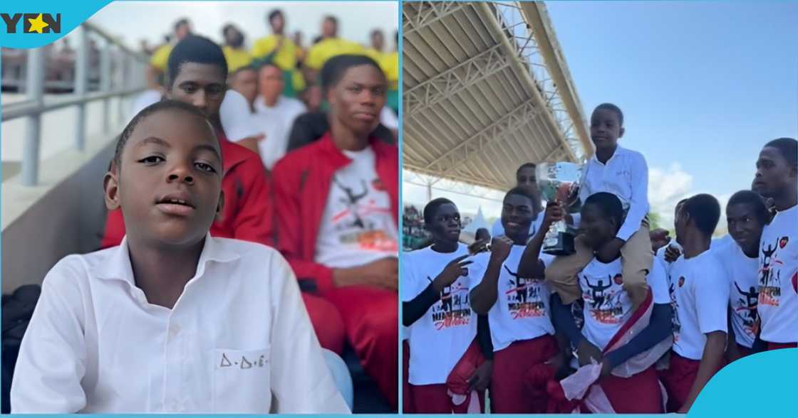 A photo of the nine-year-old Mfantsipim forms one boy at an inter-school competition.