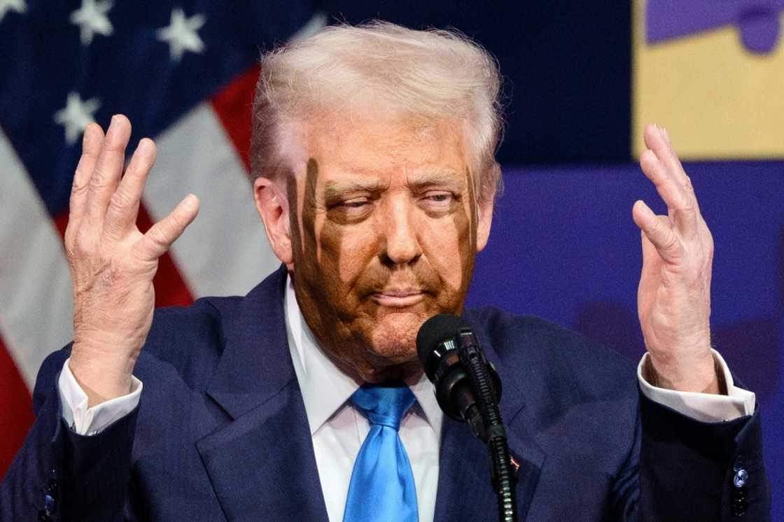 US President Donald Trump gestures as he speaks during the Asia-Pacific Economic Cooperation (APEC) CEO Summit at the Gyeongju Arts Center in Gyeongju on October 29, 2025.