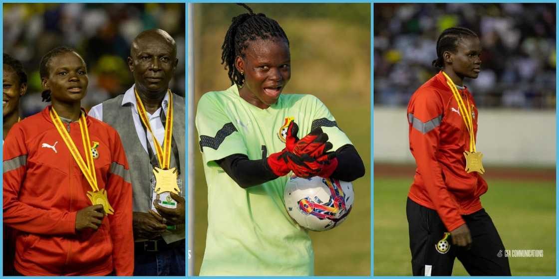 Black Princess Captain Afi Amenyeku Presents Gold Medal From African Games 2023 To Her Proud Father Black Princess Captain Afi Amenyeku Presents Gold Medal From African Games 2023 To Her Proud Father