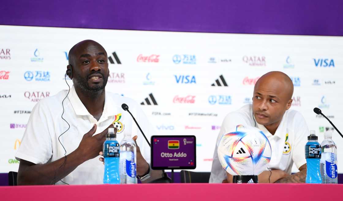 Otto Addo, Head Coach of Ghana, and Andre Ayew of Ghana speak during the Ghana Press Conference at the Main Media Center on November 23, 2022 in Doha, Qatar Otto Addo, Head Coach of Ghana, and Andre Ayew of Ghana speak during the Ghana Press Conference at the Main Media Center on November 23, 2022 in Doha, Qatar