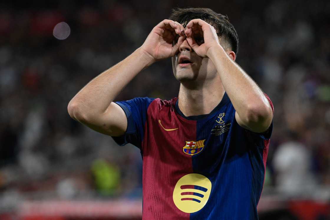 Pedri celebrates scoring the opening goal during their Spanish Cup, Copa del Rey final football match between FC Barcelona and Real Madrid CF at La Cartuja stadium in Seville on April 26, 2025 Pedri celebrates scoring the opening goal during their Spanish Cup, Copa del Rey final football match between FC Barcelona and Real Madrid CF at La Cartuja stadium in Seville on April 26, 2025