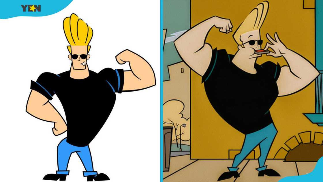 Johnny Bravo posing with his muscles flexed.