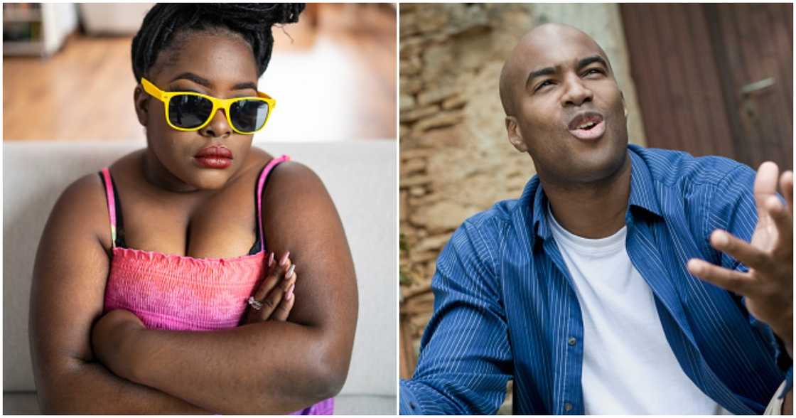 Confused man and grumpy woman Confused man and grumpy woman