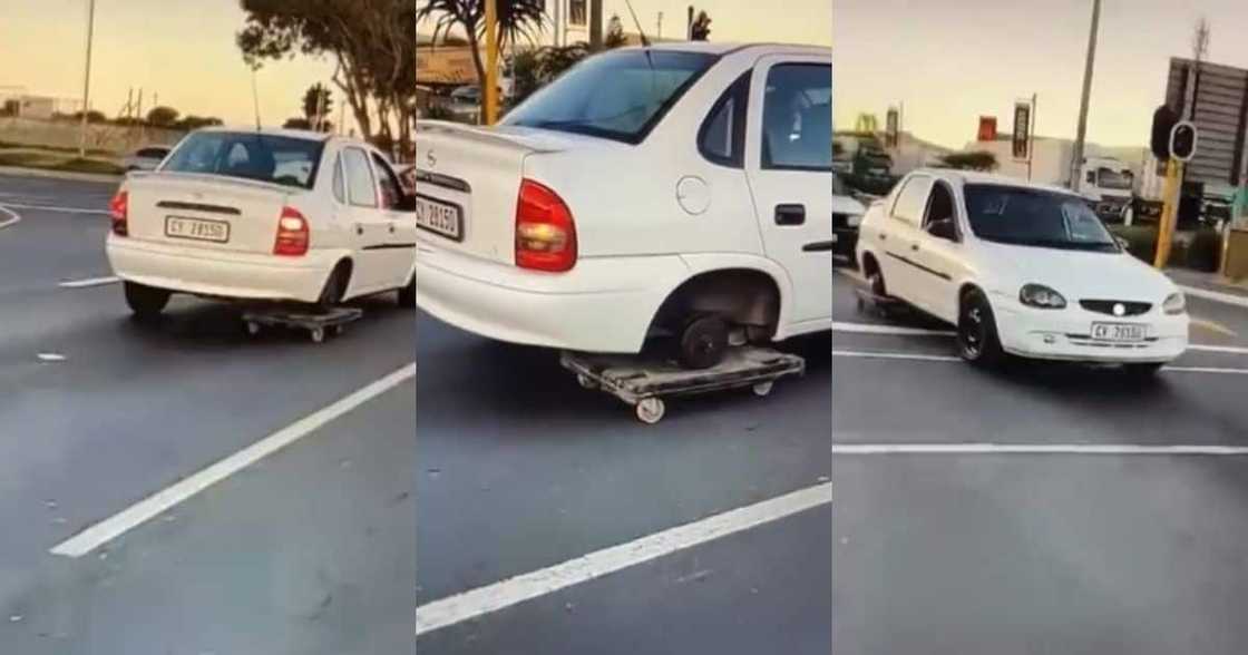 Opel Corsa sedan, trolley, tire, wheel replacement, viral video, trending post, Twitter, reactions