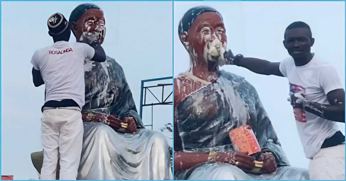 Ghanaian man delights as he cleans late Asantehemaa's effigy for free Ghanaian man delights as he cleans late Asantehemaa's effigy for free