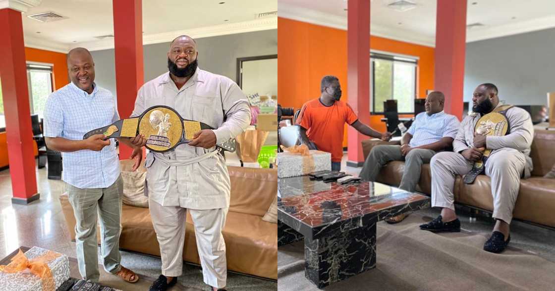 Shaka Zulu Meets Ibrahim Mahama: Ghana's Strongest Winner Presents Title To Business Mogul (Photos)