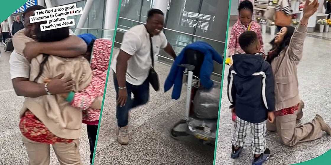 A Nigerian woman is over the moon as her family arrives in Canada after some time.