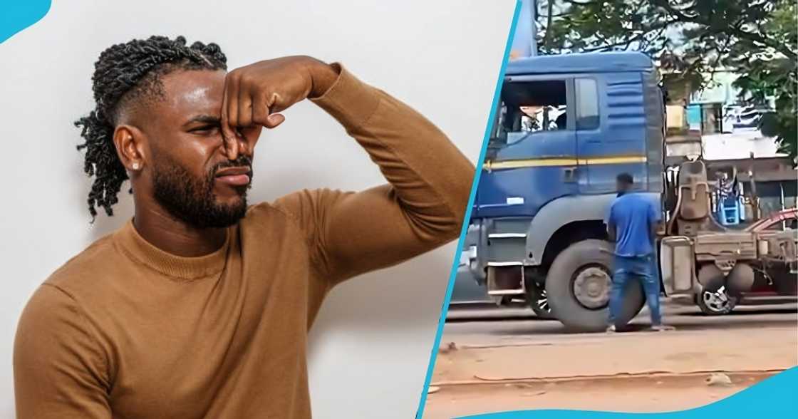 Ghanaian driver, truck driver, urinating on the road, ghanaian law, caught on camera, ghana, MTTD