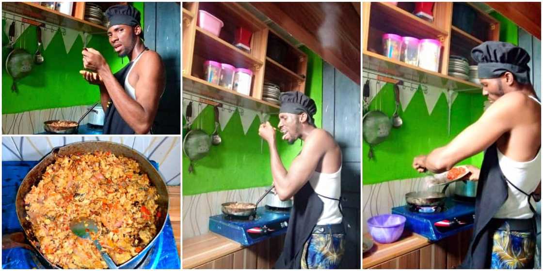 Ladies react as Nigerian man promises to be maid to his future wife, shows off his cooking