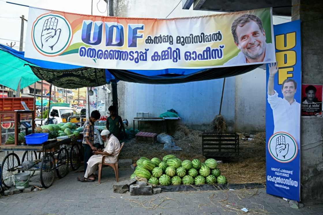 Election banners of Congress leader Rahul Gandhi installed at a shop in Wayanad Election banners of Congress leader Rahul Gandhi installed at a shop in Wayanad