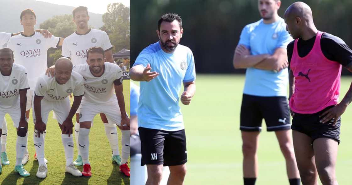 Al Sadd manager Xavi applauds as Andre Ayew scores first goal for the club; video drops