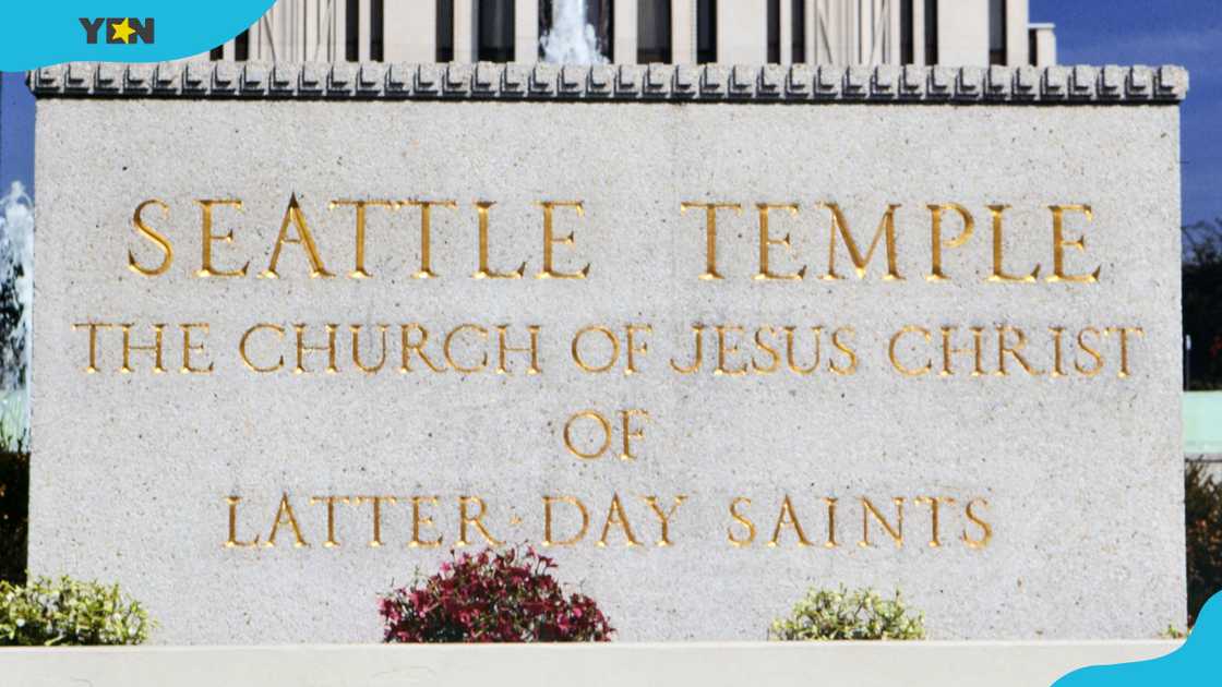 The Mormon Seattle Temple sign