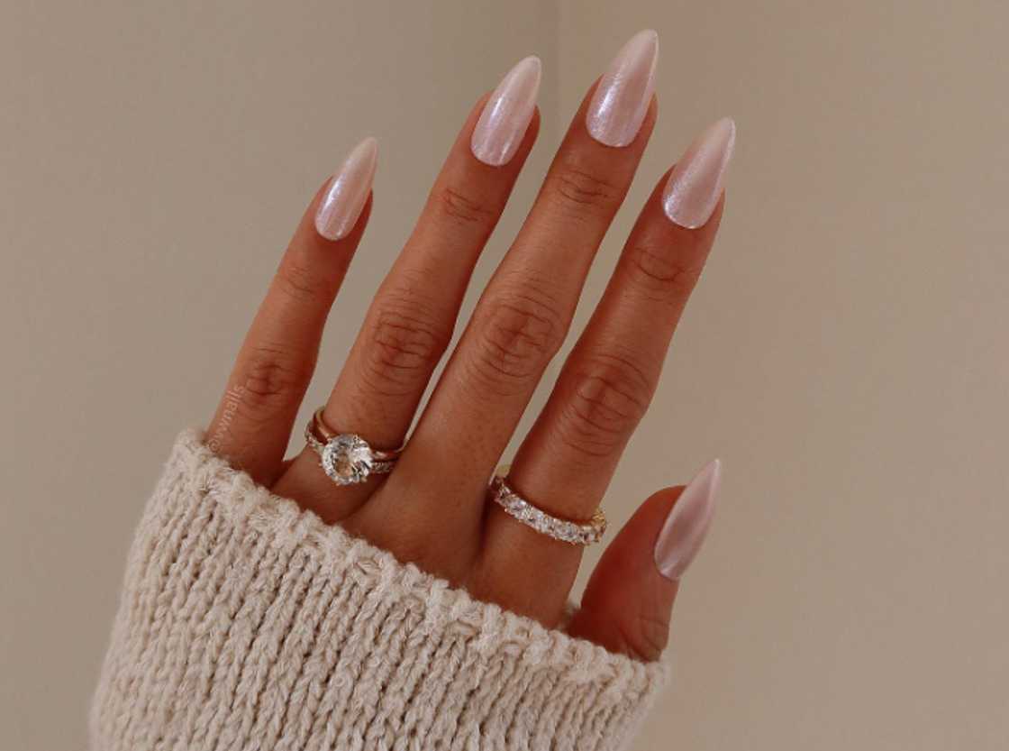 Almond white glazed doughnut nails Almond white glazed doughnut nails