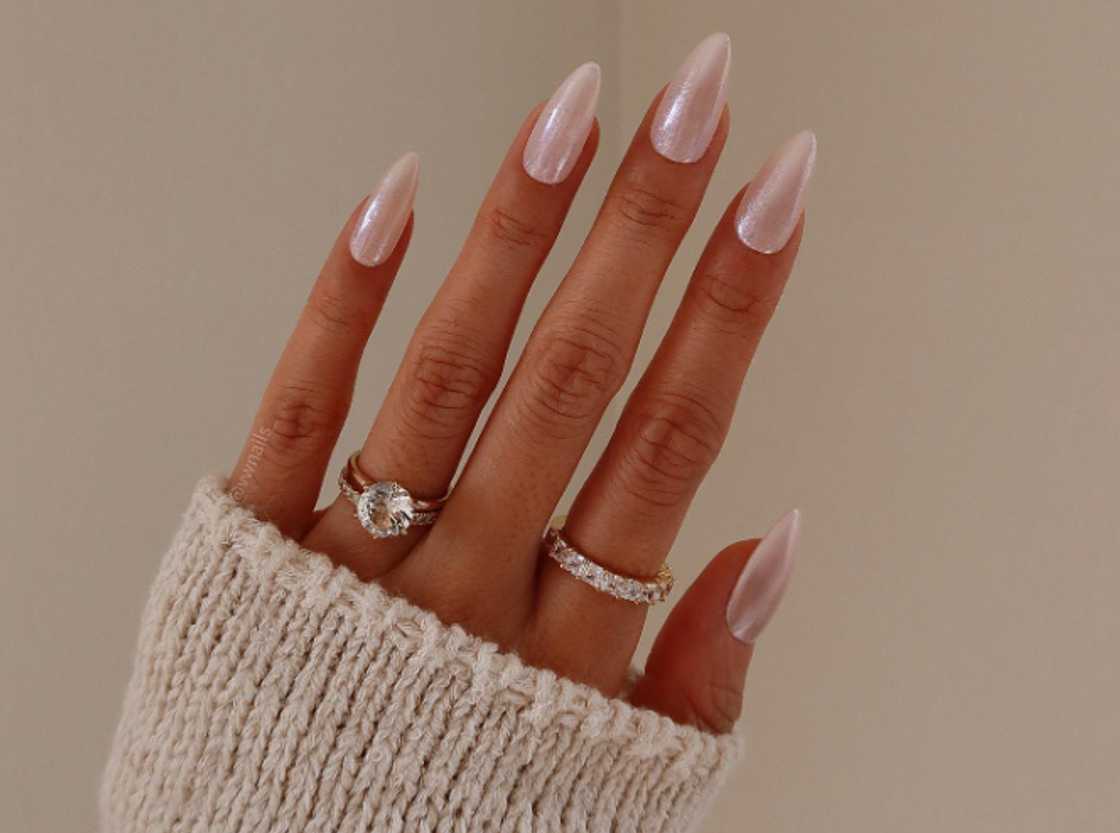 Almond white glazed doughnut nails