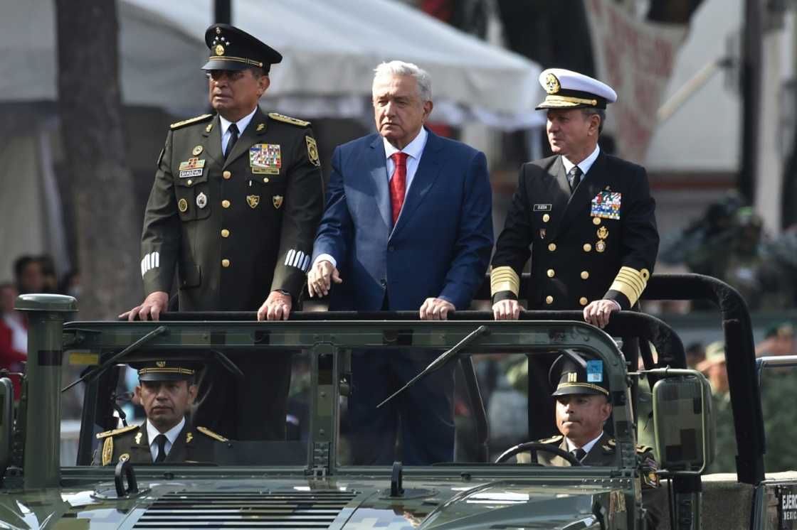 Mexican President Andres Manuel Lopez Obrador attends an independence day military parade