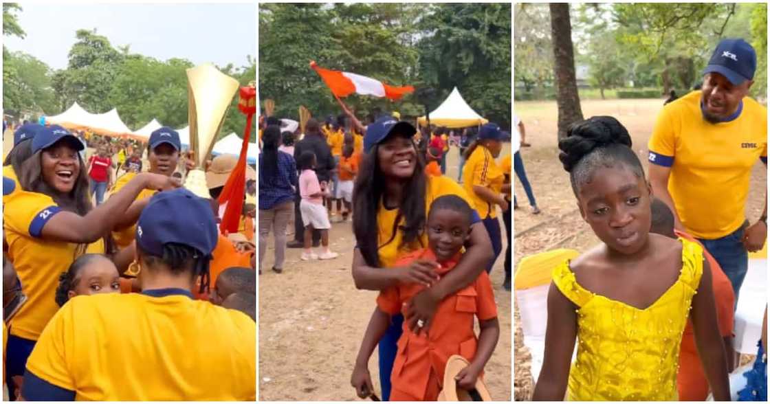 Mercy Johnson jumps like a kid as she attends her children's inter-house sports