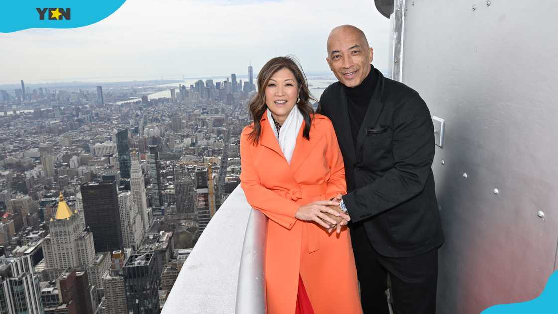 Juju Chang and Byron Pitts at The Empire State Building in New York City. Juju Chang and Byron Pitts at The Empire State Building in New York City.