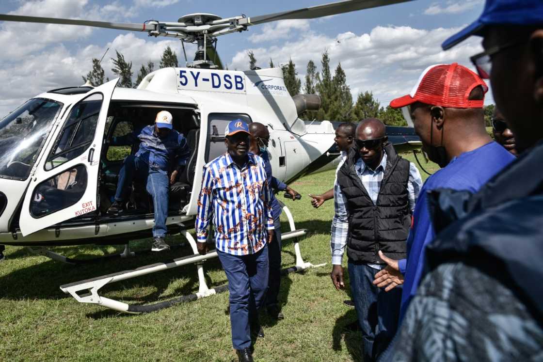 Raila Odinga arrives by helicopter at a rally in the Rift Valley city of Nakuru Raila Odinga arrives by helicopter at a rally in the Rift Valley city of Nakuru