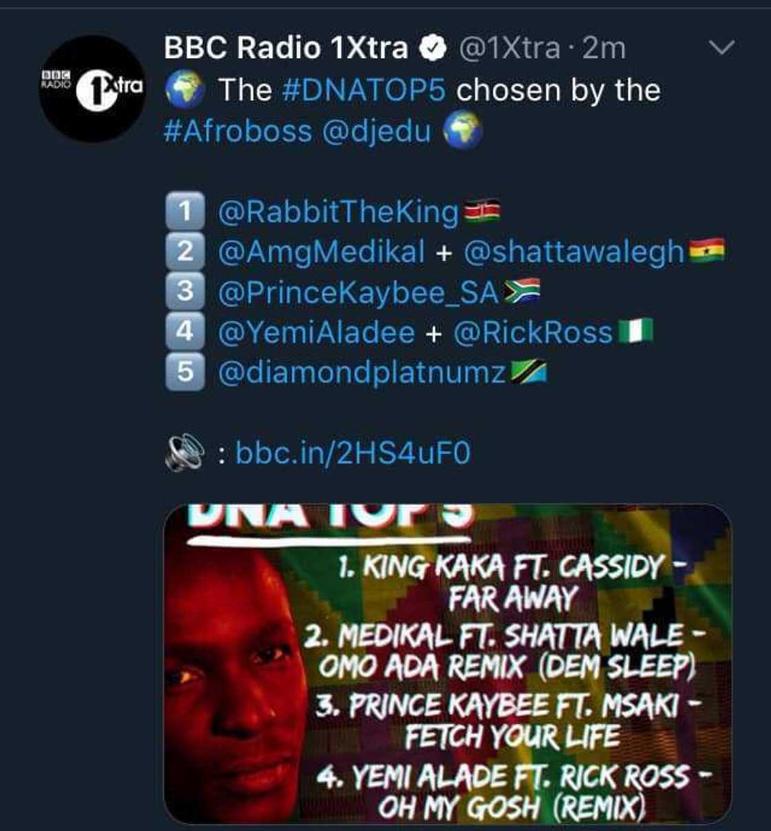 Medikal and Shatta Wale’s Omo Ada is number 2 on BBC Radio 1Xtra top 5 songs (Photo) Medikal and Shatta Wale’s Omo Ada is number 2 on BBC Radio 1Xtra top 5 songs (Photo)