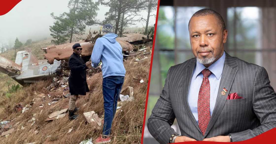 Collage of the wreckage of the plane (l) and Saulos Chilima (R) Collage of the wreckage of the plane (l) and Saulos Chilima (R)